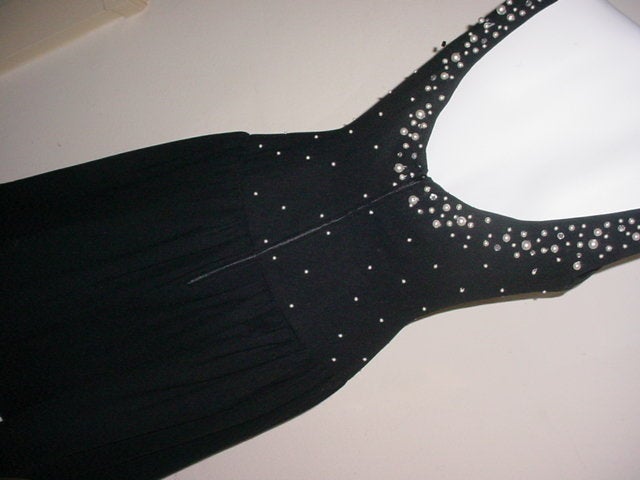 Morton Myles black 80s does 50s dress with pearls & rhinestones