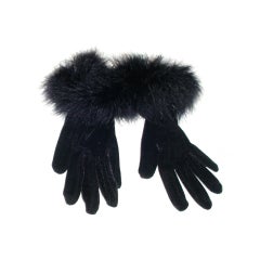 Vintage black velvet and maribou gloves One Size Fits Most