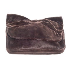 Rosenfeld 1950s brown velvet bow clutch bag