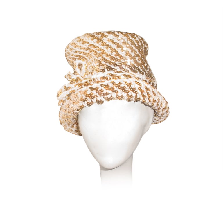 Vintage whimsical hat with gold sequins Joseph Magnin For Sale