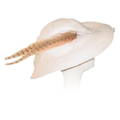 Vintage off-white hat with feather