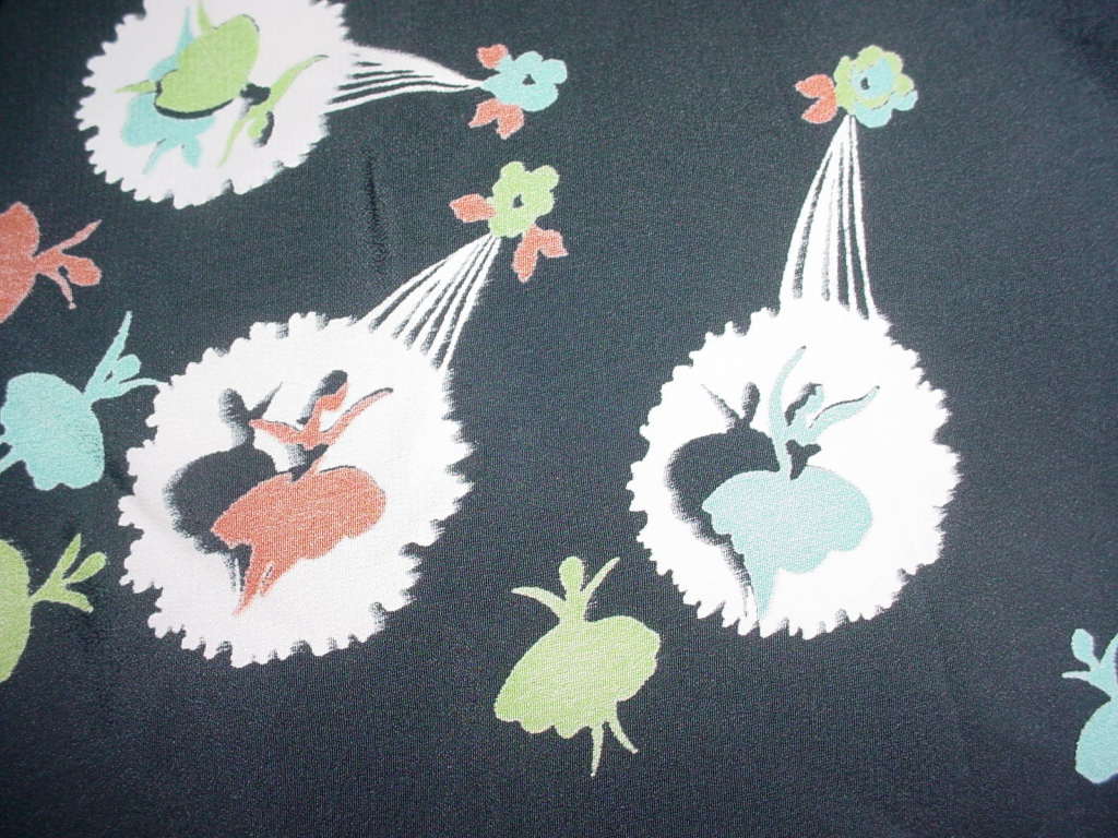 Vintage 1940s rayon fabric Ballerina print