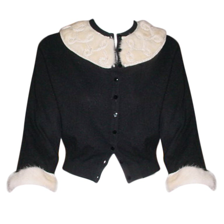 Isabel of Saks black cashmere sweater with fur Madame Isabel For Sale