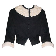 Vintage Isabel of Saks black cashmere sweater with fur Madame Isabel