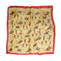 Vintage 1940s sporting theme scarf Salterio Italy