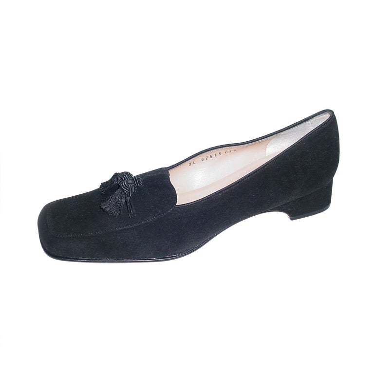 Ferragamo black shoes with tassels For Sale