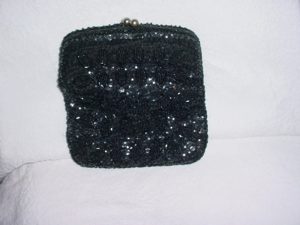 Women's Vintage 1960s black sequin and bead bag For Sale
