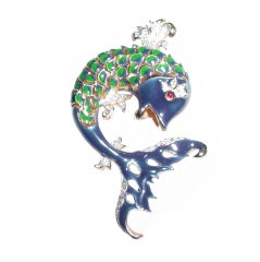 Vintage Panetta enamel fish brooch pendant