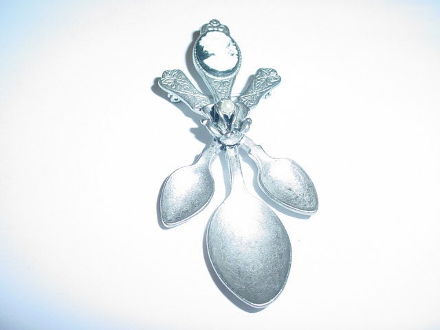 Vintage very large spoon and cameo brooch