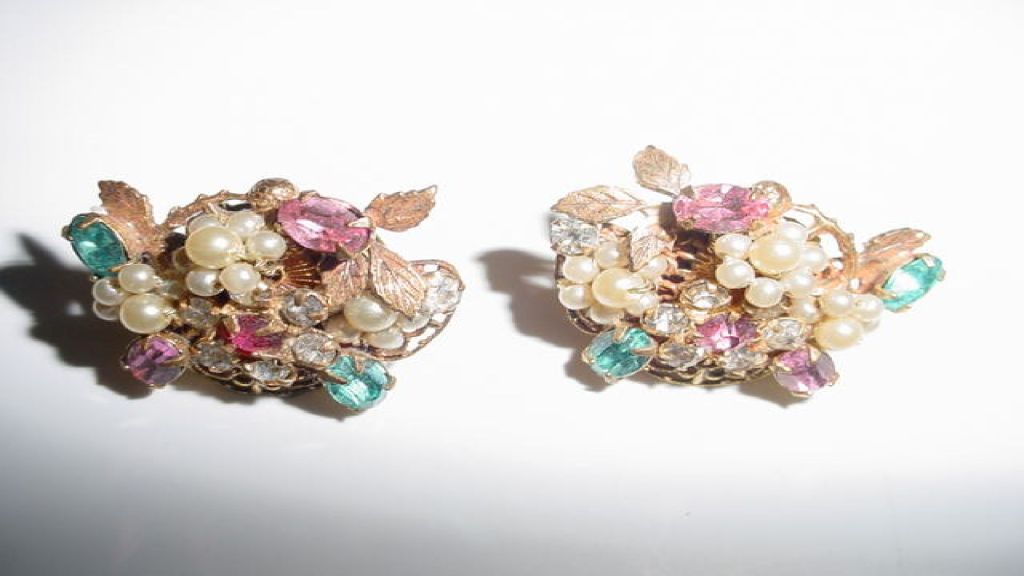Vintage Miriam Haskell earrings with pink and blue stones