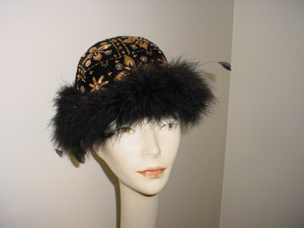 Le Minor France gold embroidered and maribou hat