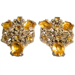 Vintage 1930s elaborate faux topaz dress clips