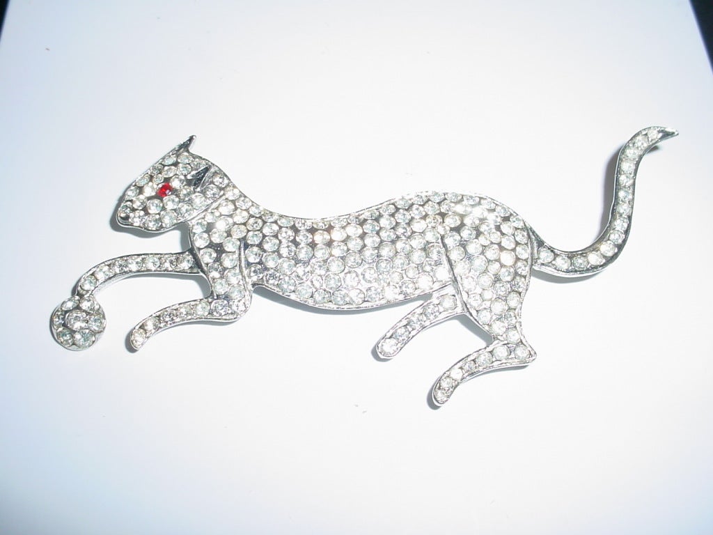 Vintage Polcini Big Cat rhinestone brooch