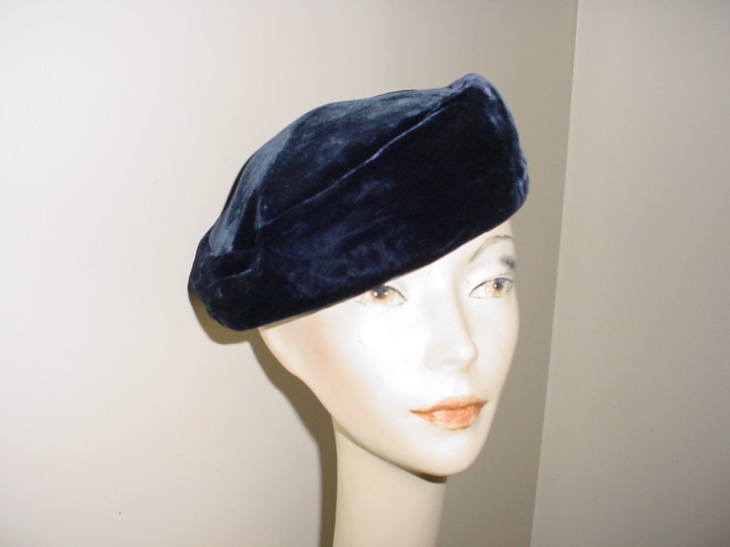 1950s navy velvet hat Jean Arlett