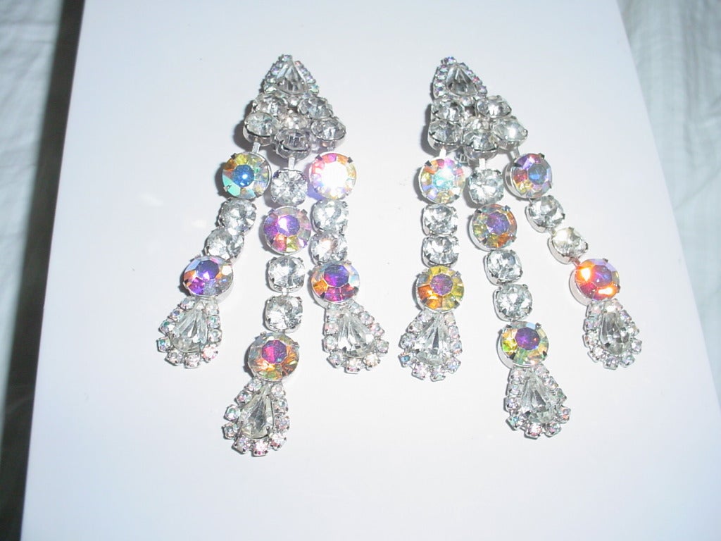 Vintage Kirk's Folly oversized chandelier rhinestone earrings. Clip ons.
