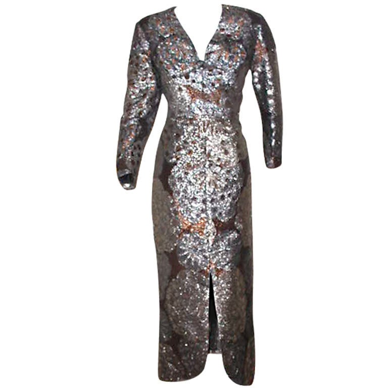 Bill Blass metallic long dress 42 bust For Sale