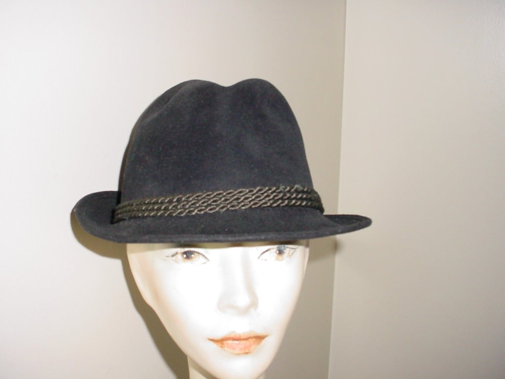 Vintage black beaver hat made in Austria or Germany. Euro size 59, US size 7  1/4. With corded band. Looks great on women too!