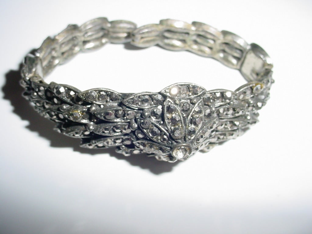 Elaborate 1930s marcasite clamper bracelet