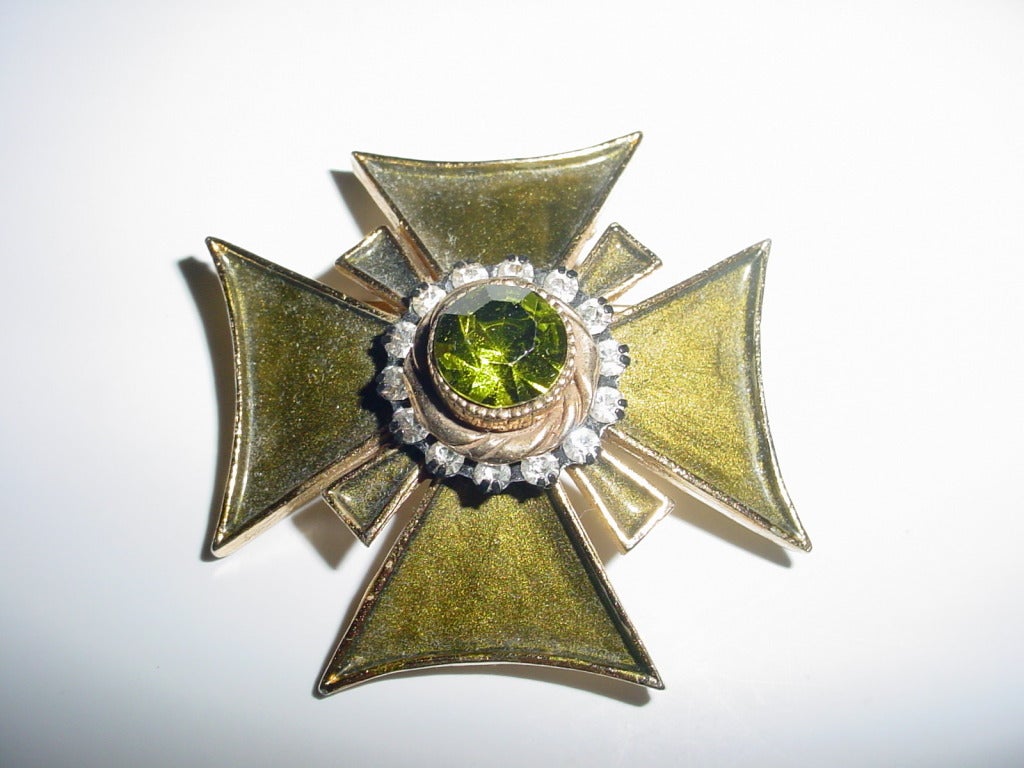Benedikt New York green enamel Maltese cross brooch