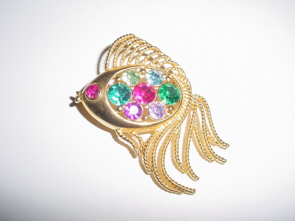 Vintage rhinestone fish brooch