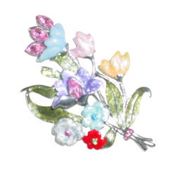 Large enamel floral spray brooch
