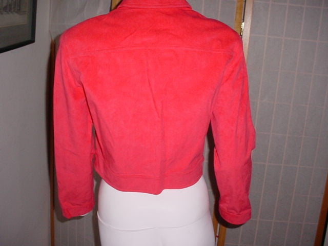 Vintage Geoffrey Beene Ultrasuede dark coral jacket. Excellent, unworn condition. Size small. 32 inch bust.