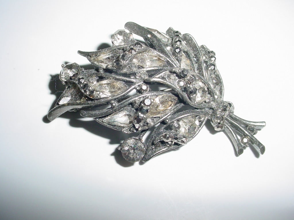 Vintage marcasite floral spray brooch