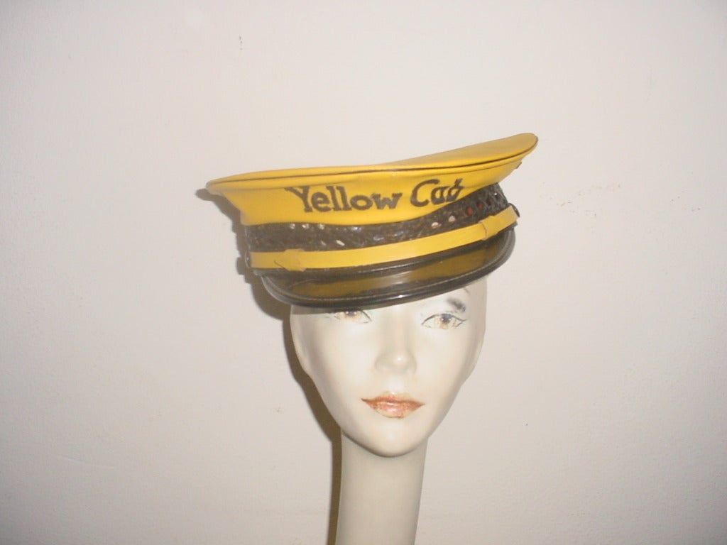 Vintage 40s Yellow Cab cap. Vinyl with black caned trim. Size 7