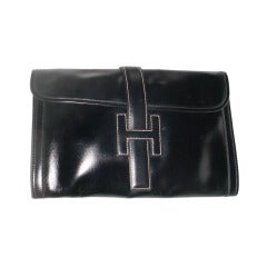 Vintage Hermes black leather Jige clutch bag