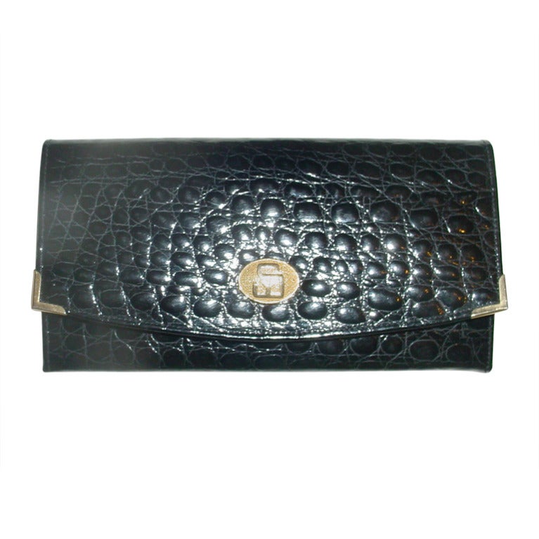 Vintage black alligator clutch wallet For Sale