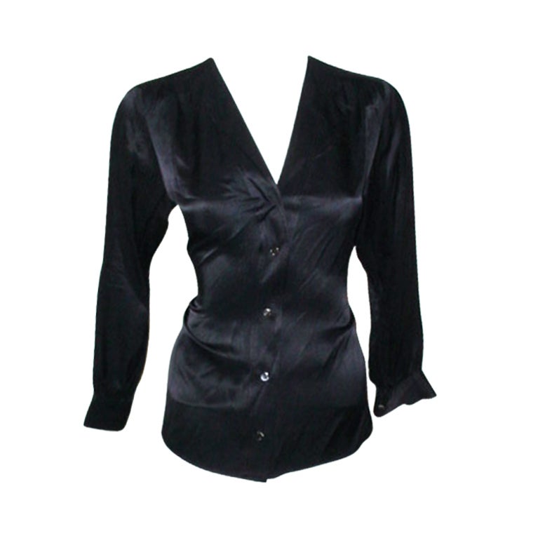 Yves Saint Laurent vintage black silk blouse For Sale