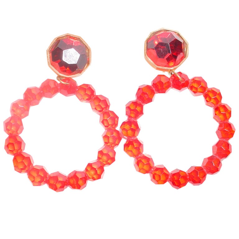 Ellen Designs vintage huge red hoop earrings For Sale at 1stDibs