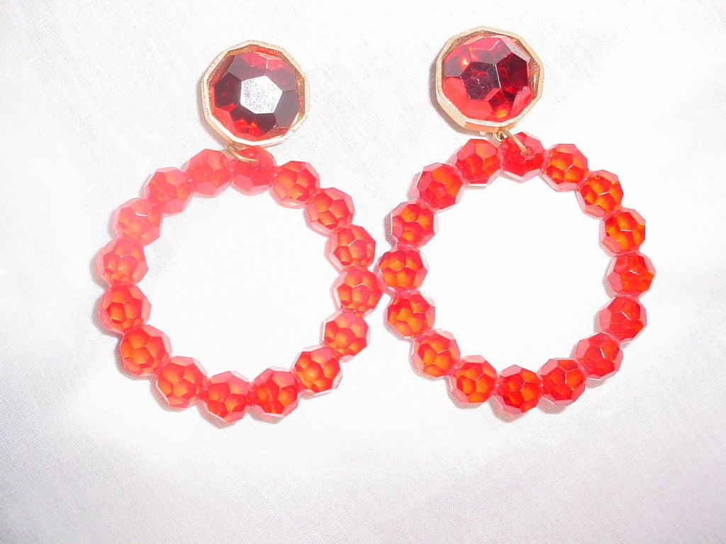 Ellen Designs vintage huge red hoop earrings