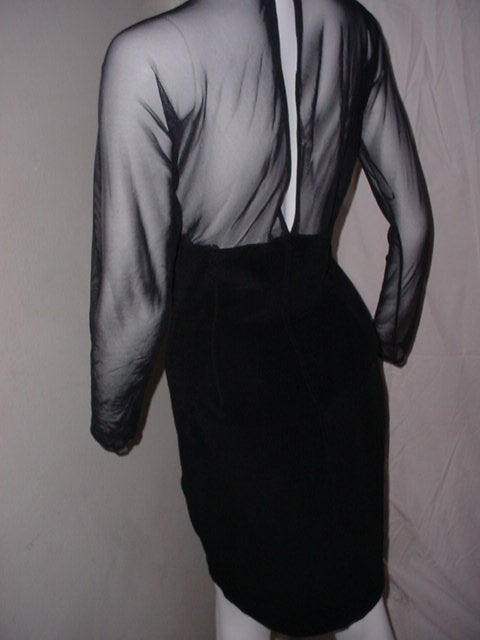 Women's Tadashi black 80s bodycon sheer illusion dress For Sale