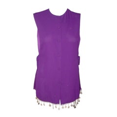 Retro Emporio Armani purple tabard blouse mother of pearl fringe