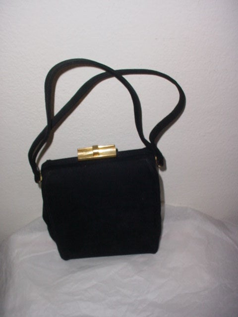 Black suede 1940s bag