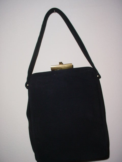 Black suede 1940s bag For Sale 1