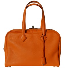 Hermès Victoria 2 Fourre Tout Orange Clemence Leather Handbag