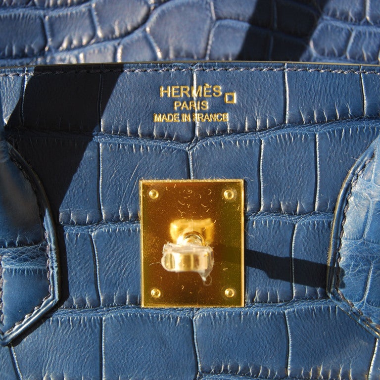Women's 35cm Hermes Matte Bleu de Malte Alligator Birkin Handbag