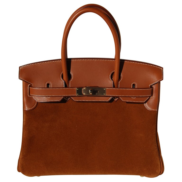 30cm Hermes Grizzly Barenia Leather and Suede Birkin Handbag