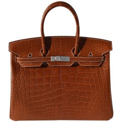 35cm Hermes Matte Fauve Alligator Birkin Handbag