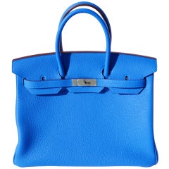 35cm Hermès Bleu Hydra Togo Leather Birkin Handbag