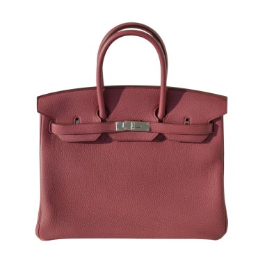 35cm Hermes Bois de Rose Taurillon Clemence Leather Birkin Handbag