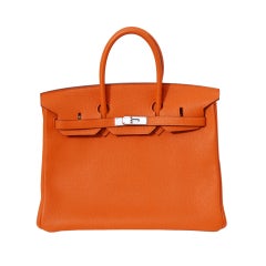 35cm Hermes Orange Taurillon Clemence Leather Birkin Handbag