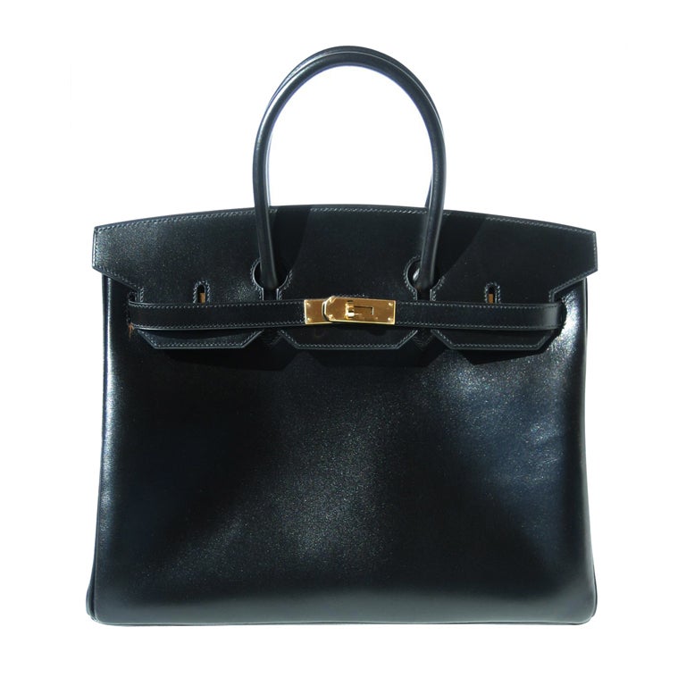 35cm Hermes Black Box Leather Birkin Handbag