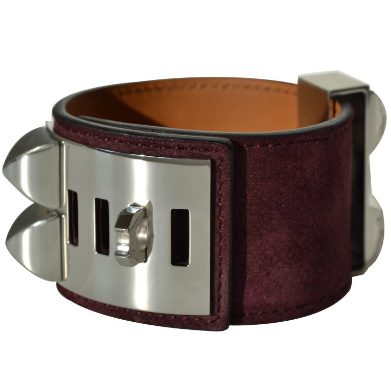 Createurs de Luxe is happy to bring you this luxurious Hermes CDC!

Hermes Collier De Chien Prune Suede Bracelet | Size Small | Palladium Hardware | P Stamp

The bracelet measures 21.5cm / 8.5