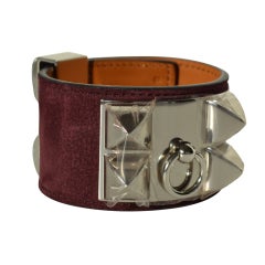 Hermes Collier De Chien Prune Suede Bracelet