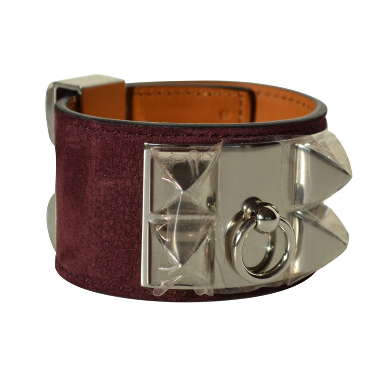 Hermes Collier De Chien Prune Suede Bracelet For Sale