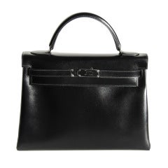 32cm Hermès So Black Box Leather Kelly Handbag
