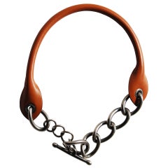 Hermes Barenia Leather and Metal Necklace